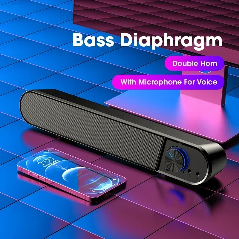 Niye Hot Koop Computer Luidsprekers Klankkast USB Bedraad Hoge Kwaliteit Subwoofer Sound Bar voor Tv PC Laptop Telefoon MP4 Reg Led Licht