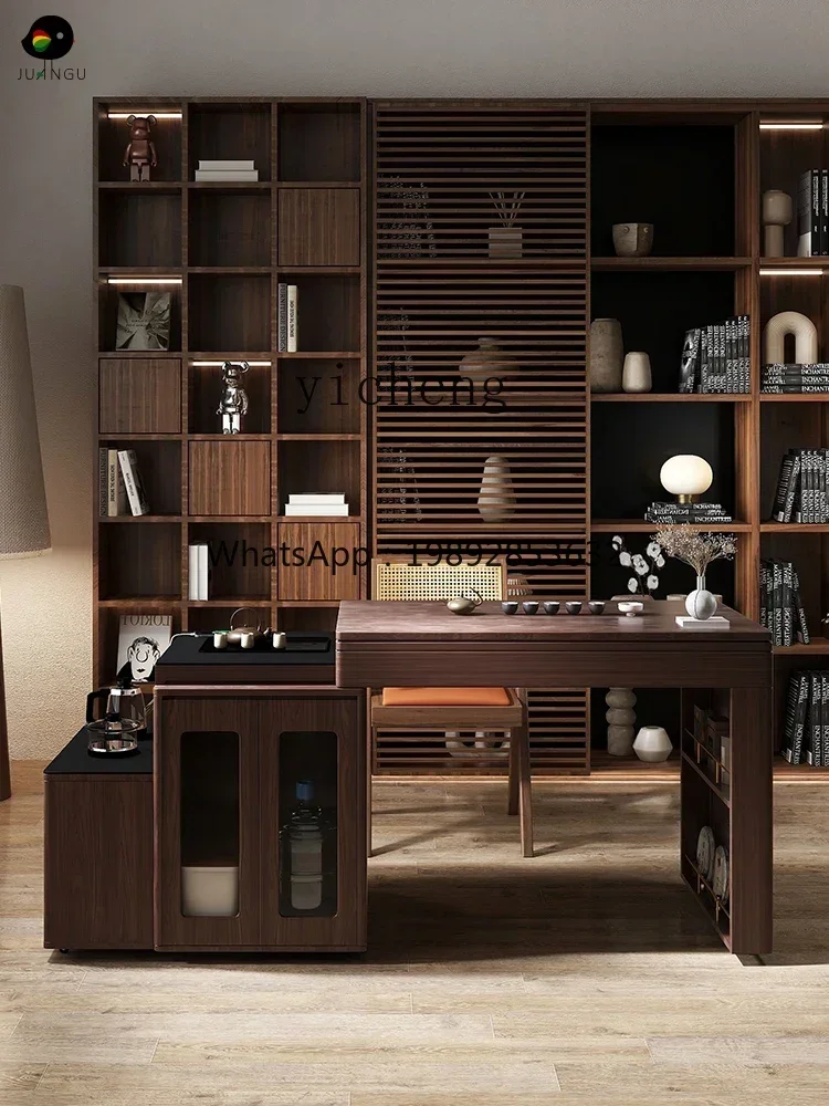 DF solid wood movable tea table rotating  tea table folding dining table chair drinking tea chair combination