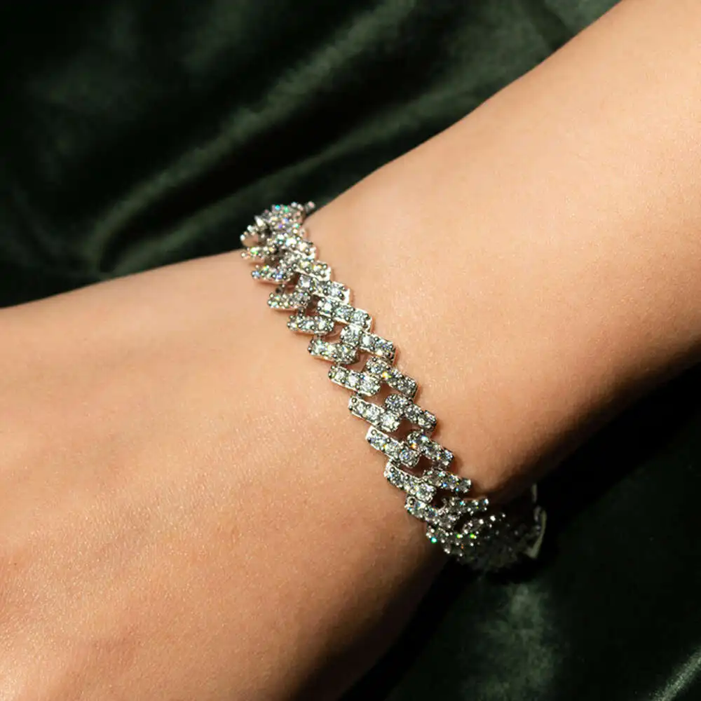 Luxury 10k Real Gold White Gold Chilled Moissanite Jewelry Vvs1 Moissanite Diamond 10mm Moissanite Cuban Chain.