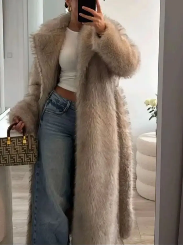 OFTBUY Long Faux Fur Jacket Fashion European Style Lapel Fur Coat Eco-friendly Covered Button Loose Casual Women Coats Winter