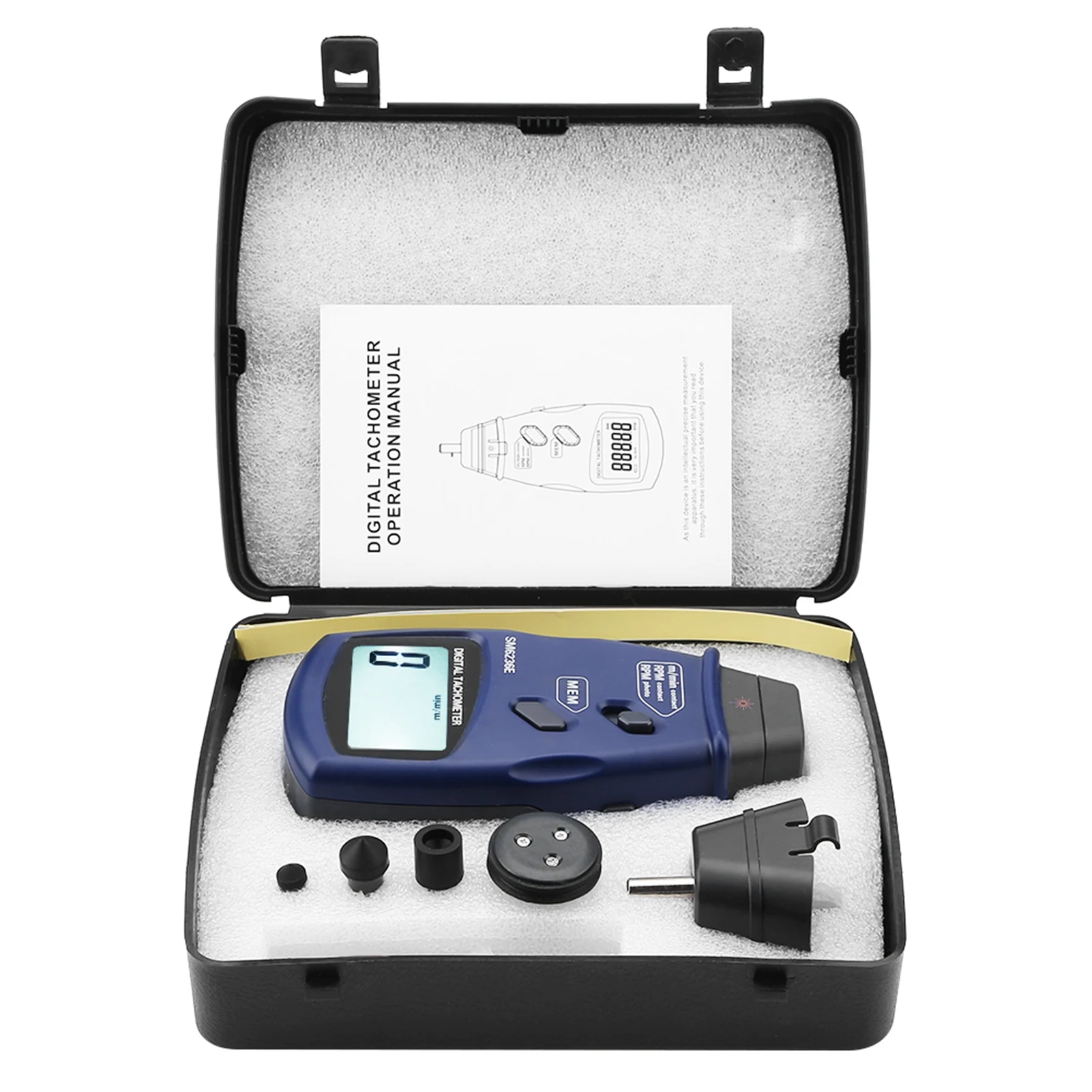 SM6236E Laser Tachometer 5 Digits 18 mm Digital LCD Tach Rotation Meter Wide Measurement Range High Resolution Contact Tester