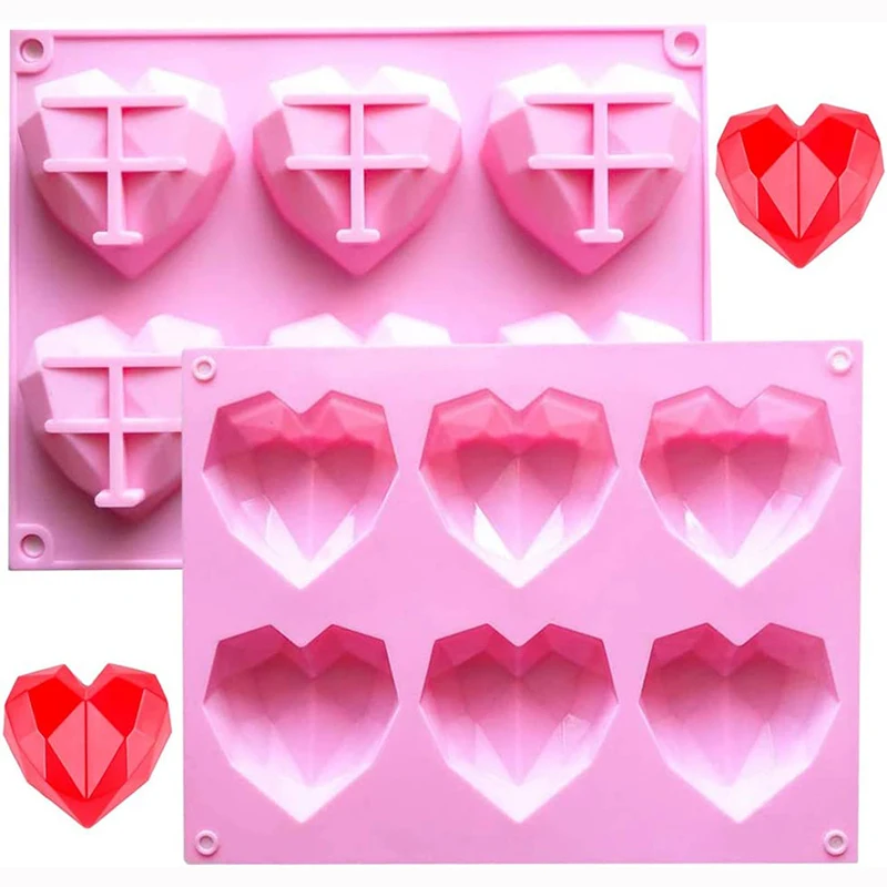 6 Cavity 3D Diamond Love Heart Shape Silicone Molds for Baking Christmas chocolate Mousse Dessert Cake Mould Kitchen accessories