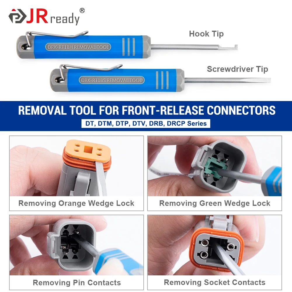 JRready ST5257 Deutsch Connector Tool Kit for 4#8#16#12#20#Solid/Stamped Contacts 6-22AWG, with Plastic DRK-RT1 Pin Removal Tool