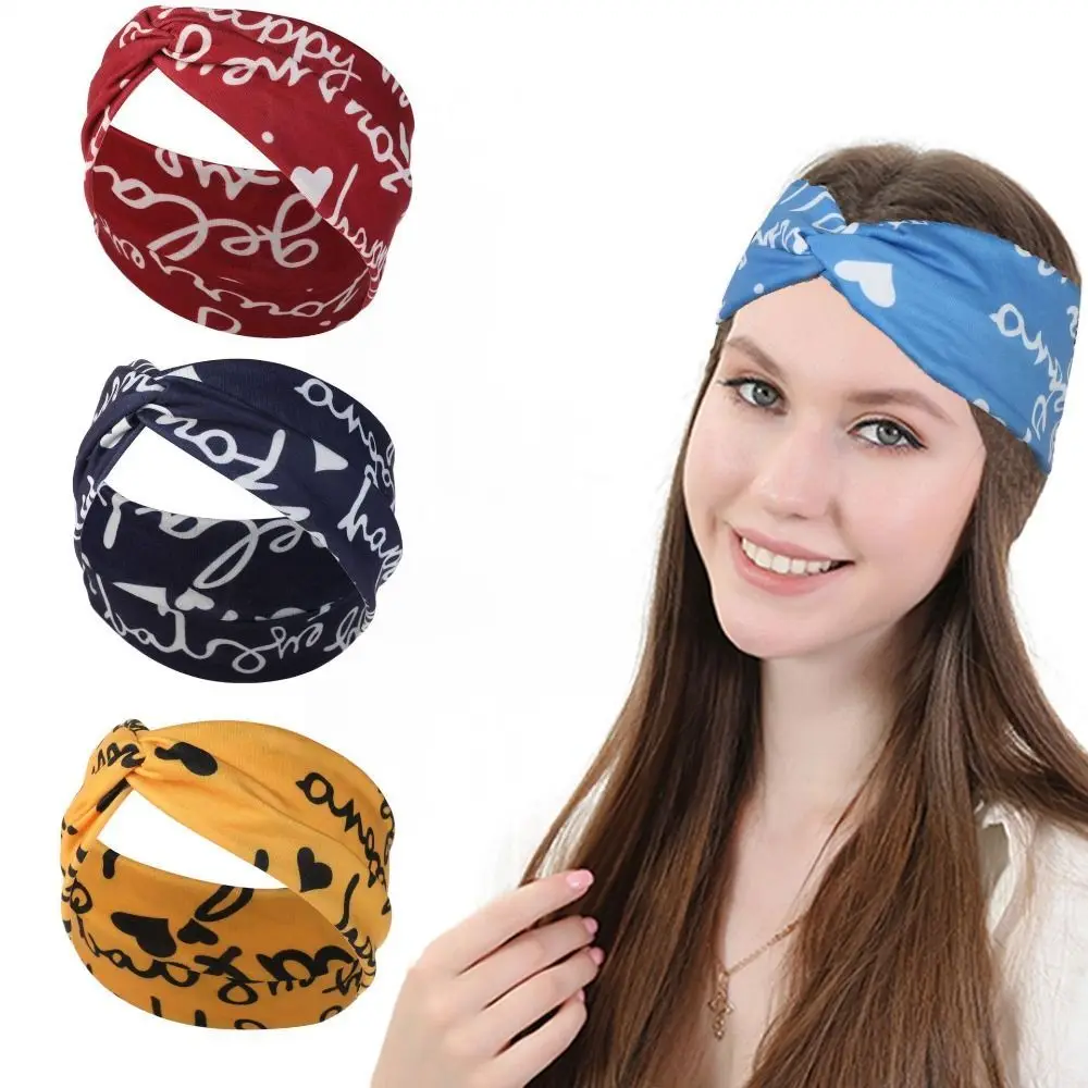 Geometric Letters Sports Headband Quick Dry Breathable Letter Cross Hair Band Multifunctional Printing Cross Hair Bands