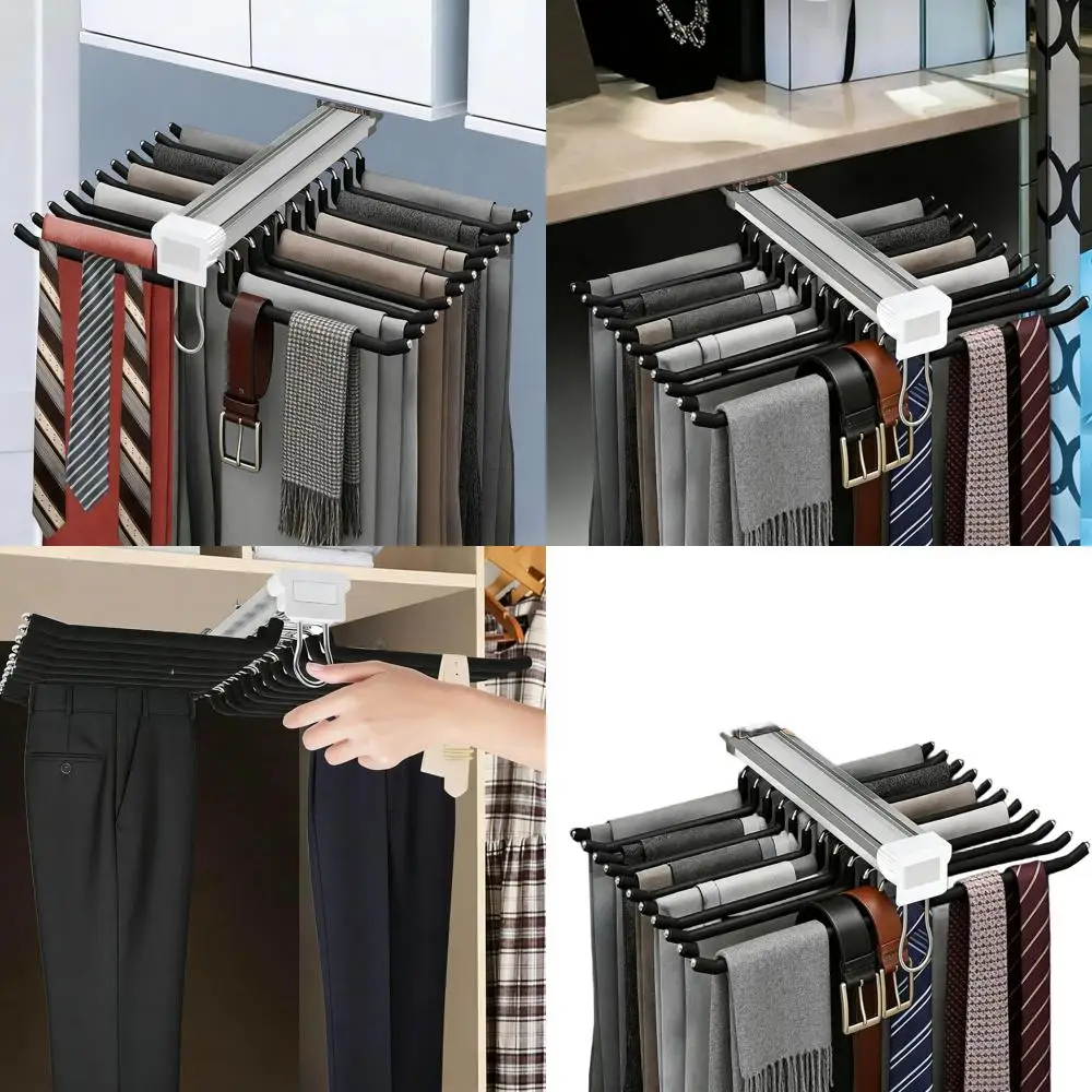 

Pull-Out Pants Rack with Tie & Belt Storage for Closets - Black