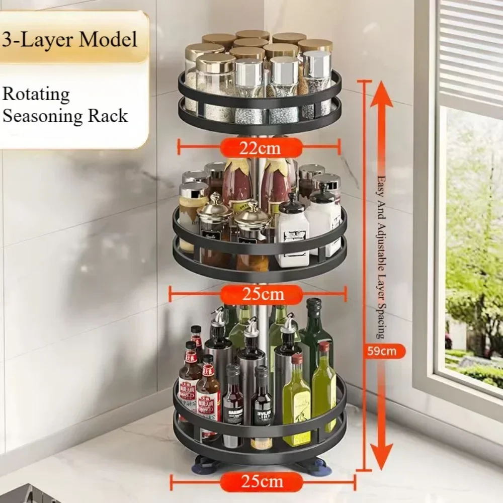 360°Rotation Spice Storage Rack Save Space High-capacity Kitchen Seasoning Holder Modern Simplicity Rotatable Kitchen Organizer