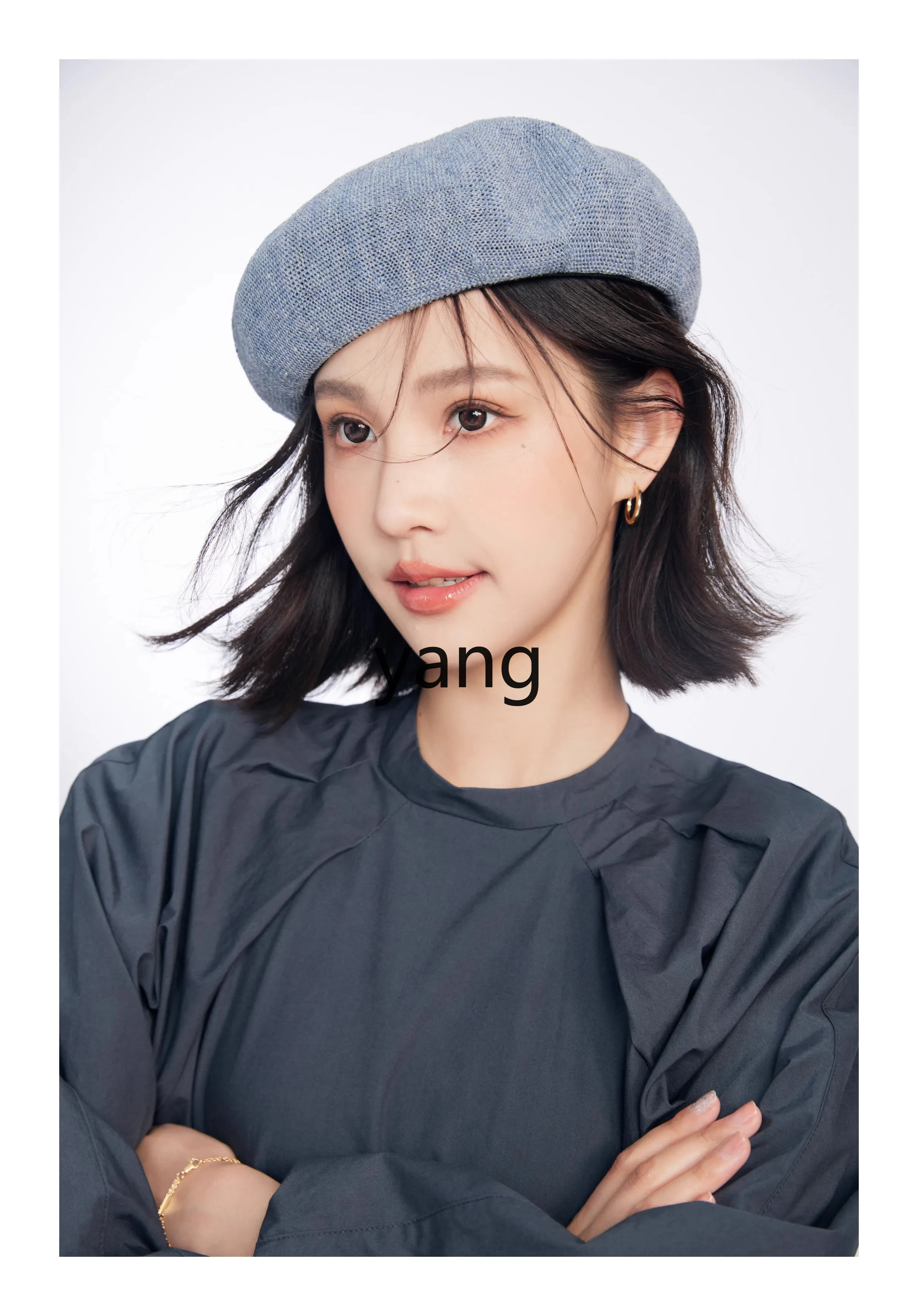 LMM summer beret women's light and thin painter hat linen black new