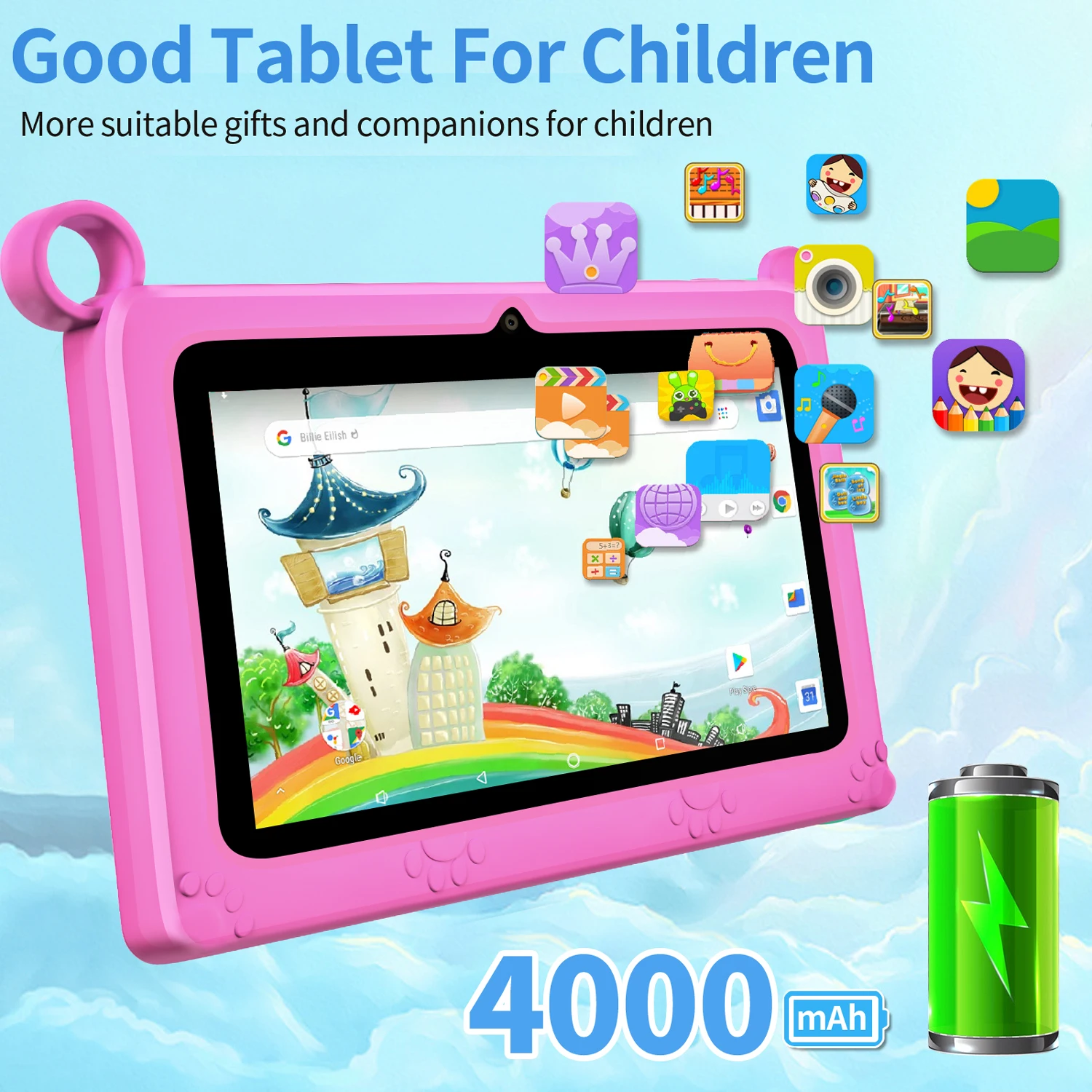 BDF Kindertablet Nieuwe 7 Inch Google Leren Onderwijs Games Tabletten Quad Core 4 GB RAM 64 GB ROM WiFi Bluetooth Dubbele camera's