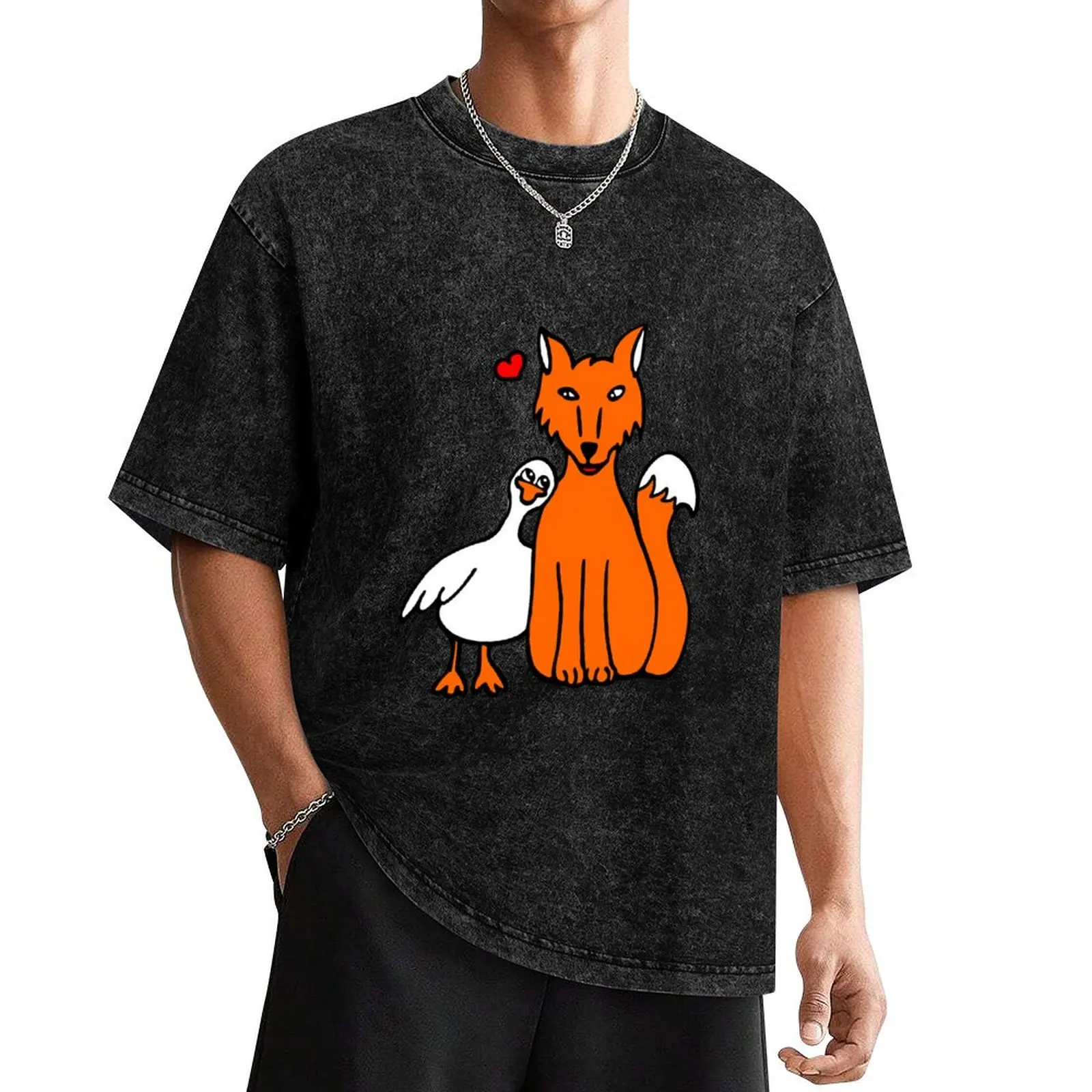 

Fox and goose T-Shirt aesthetic clothes vintage boys animal print mens t shirts top quality