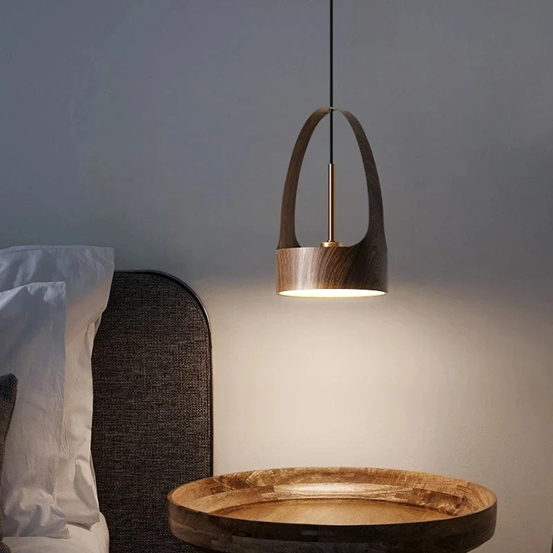 Modern Simple Restaurant Bar Simplewood Grain Small Pendant Light Retro Creative Personality Hotel Bedroom Bedside Chandeliers