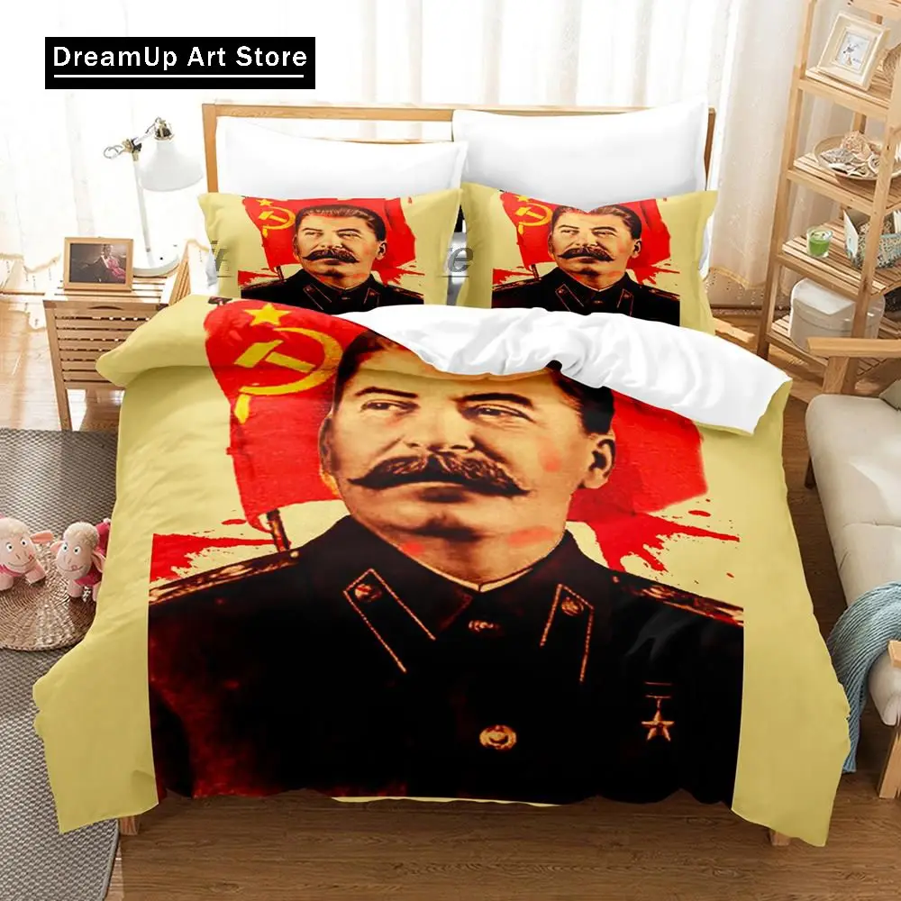 3D Print Fashion Stalin Soviet Union Portrait Bedding Set Boys Girls Twin Queen Full Size Duvet Cover Pillowcase Bed Adult Bedro