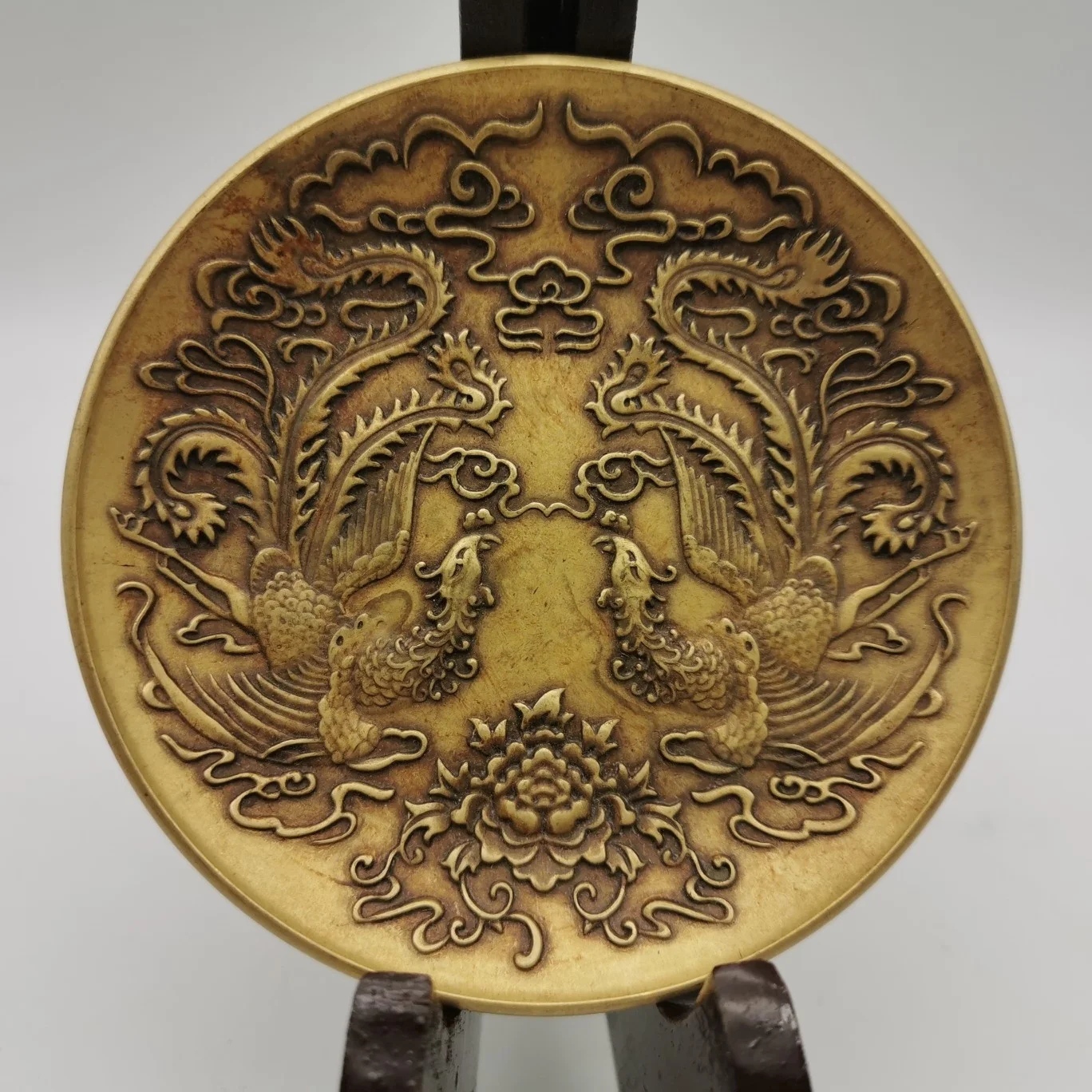 Decoration Dish Plate Phoenix Statue Embossed Dragon Phoenix Decorative Statue Feng Shui Town House Disc Ornament