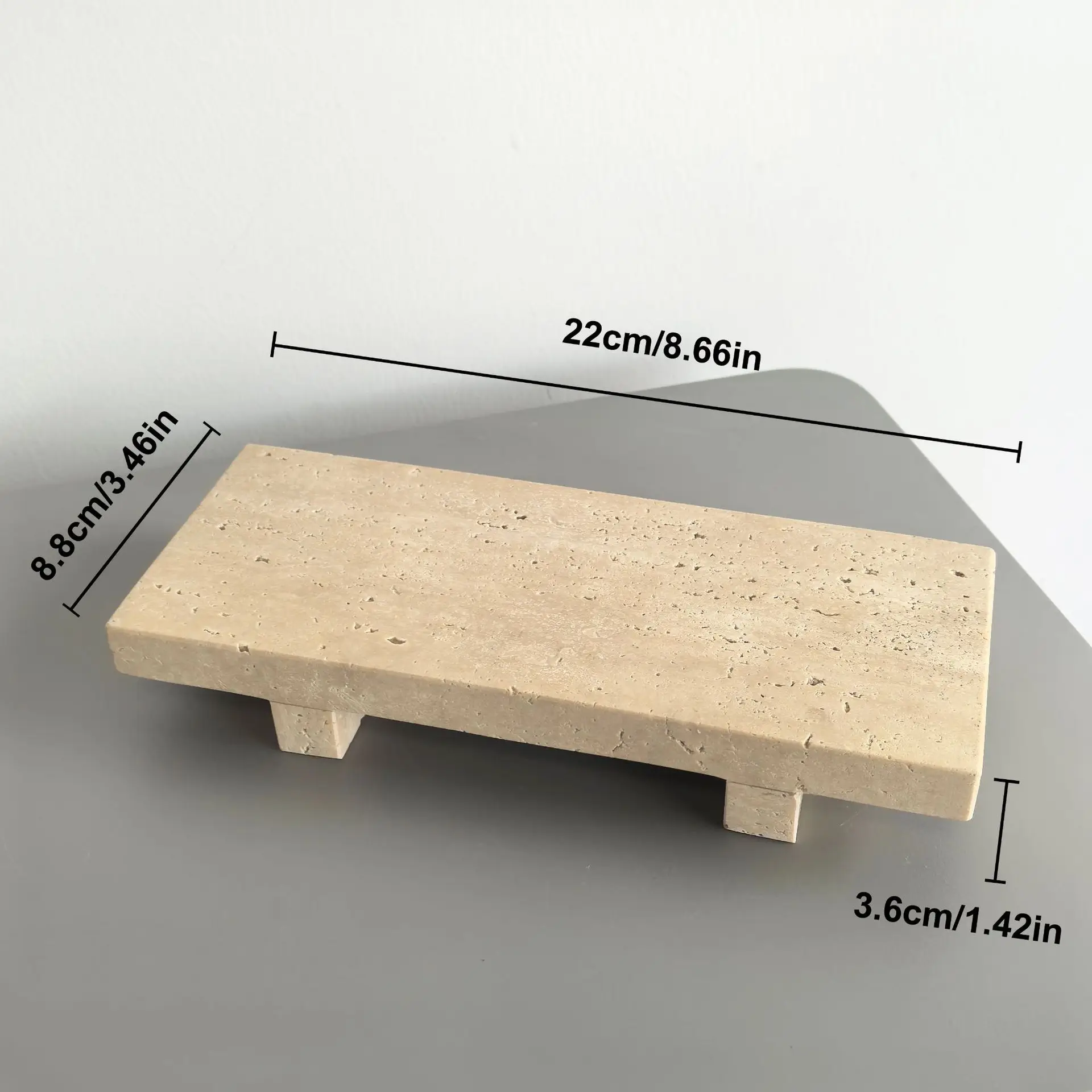 Natural Travertine Tray Pedestal Stand Soap & Jewelry Riser for Bathroom,Kitchen,Decorative Stone Catchall for Perfume, Candles