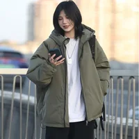 Preppy Padded Jacket Japan Style Thickened Plush Zipper Parkas Women's College Men's and Women's Warm Hooded Loose Winter Coat 5