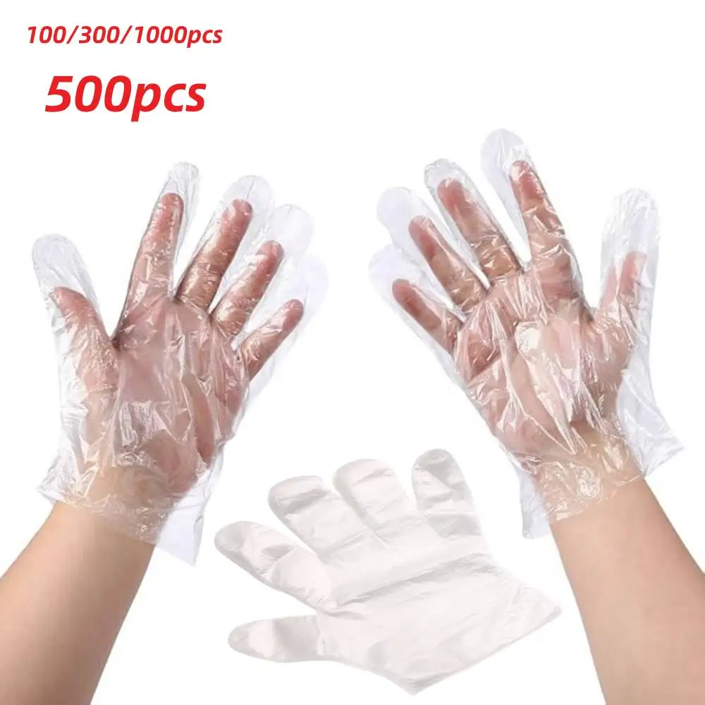 100-1000pcs Disposable Gloves Food Grade Plastic Transparent Gloves for Restaurant Fried Chicken Pizza Gloves Kitchen Tableware