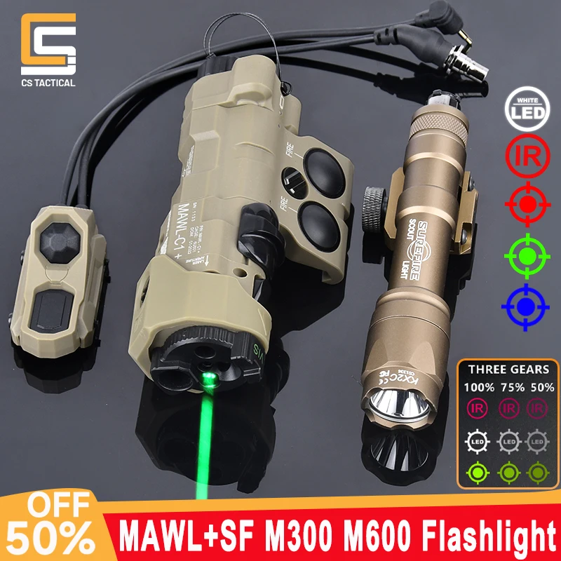 Tactical MAWL-C1 IR Red Blue Green Dot Laser Surefir SF M300A M600 LED Scout Light Hunting Airsoft Flashlig With AXON Switch Set