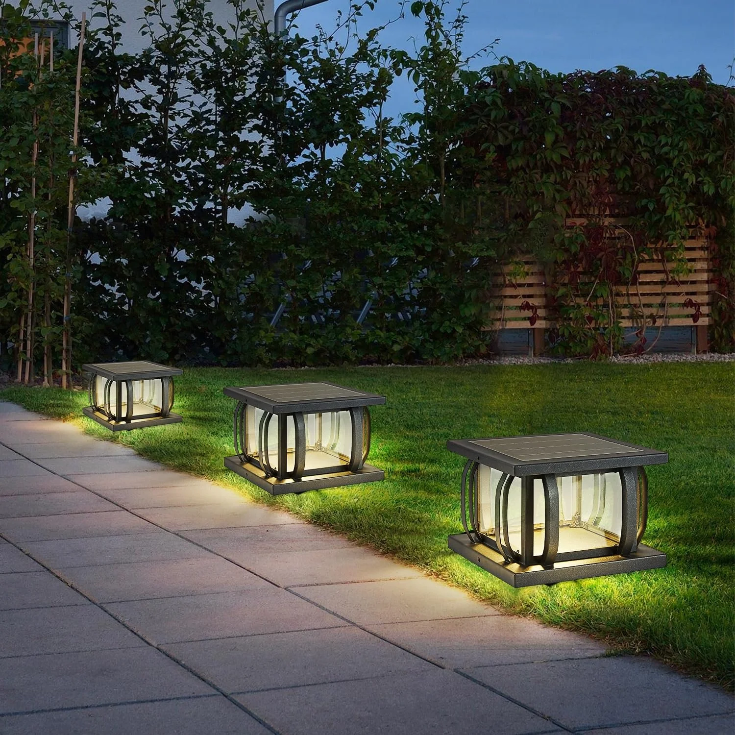 10W Solar Post Light with Remote Control Dimmable Solar Fence Deck Column Lamp IP65 Waterproof Patio Solar Pillar Light