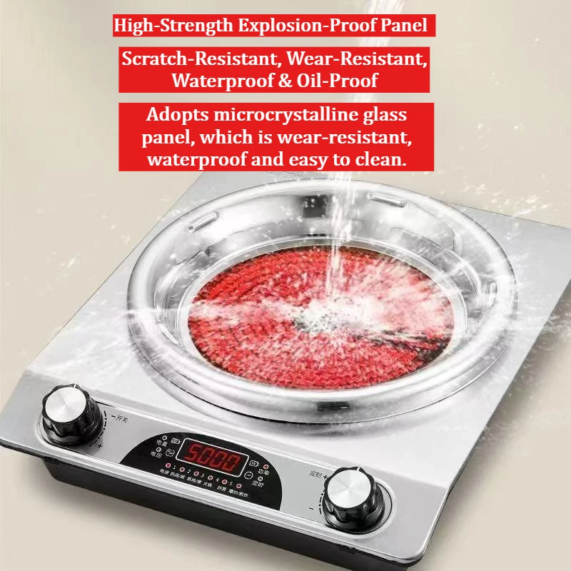 High Power Concave Induction Ceramic Cooker Multifunctional Household Hot Pot Stir Fry BBQ Cooktop Works with All Pots