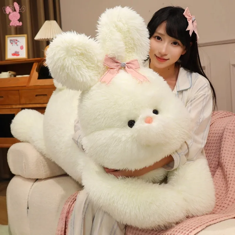 Giant Cute Rabbit Plush Toy Big Ear with Pink Bow Soft Fluffy Hugging Stuffed Toy Sofa Bed Home Decor Girls Kids Birthday Gift