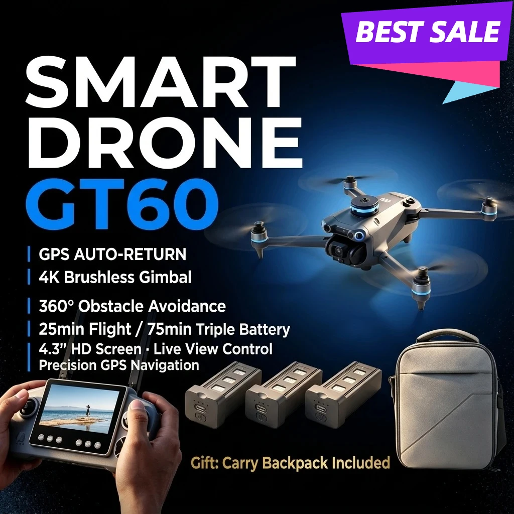 Best True GPS Foldable RC Quadcopter 4.3 Inch Screen 4K HD Brushless Airdrop 5G FPV Dual Camera Drone Best Deal One Key Return