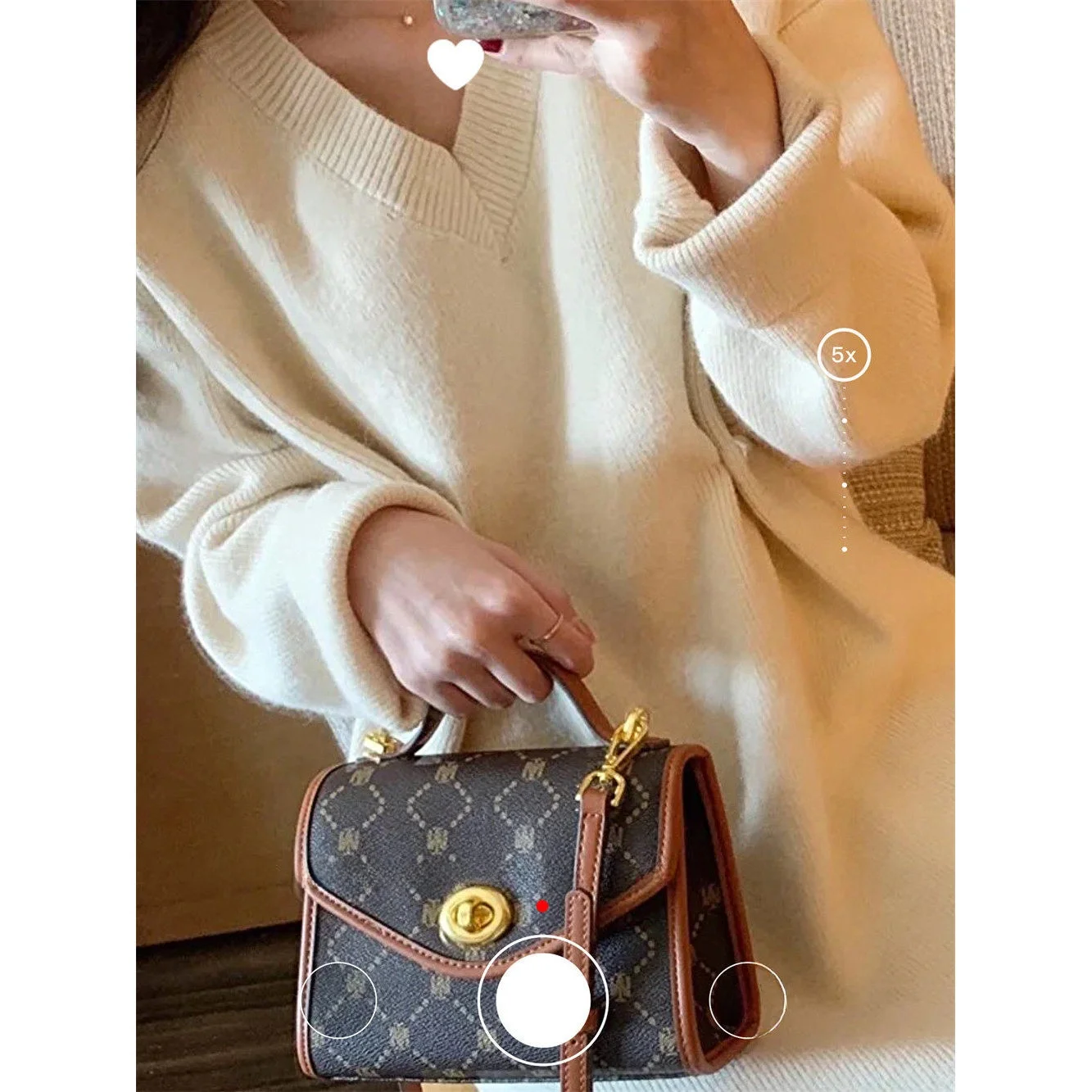 

Soft Camere Imitation Knitted Sweater V-Ne Open Cardigan Long Sve Women's French Sle Pure Color High Collar Knitwear