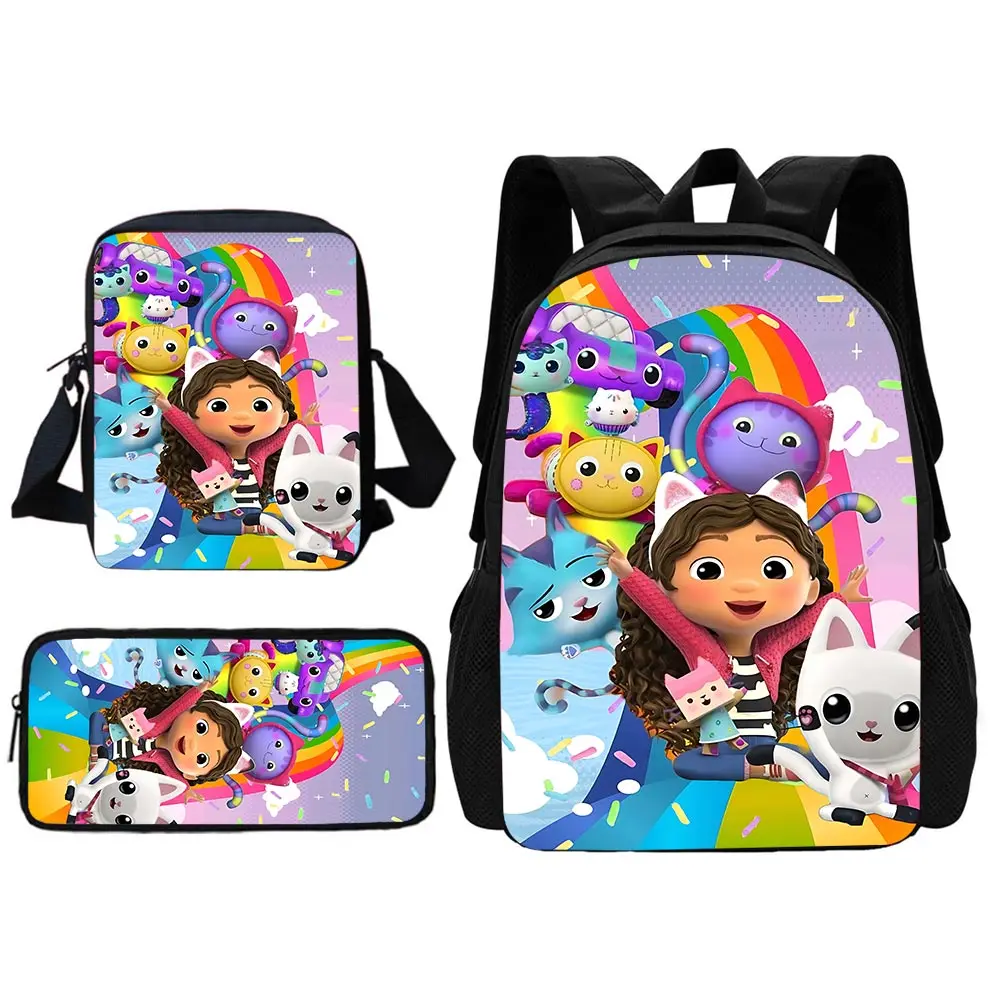 Cute Gabby's Cartoon Dollhouse Child School Backpack With Shoulder Bag Pencil Bags School Bags for Boys Girls Best Gift