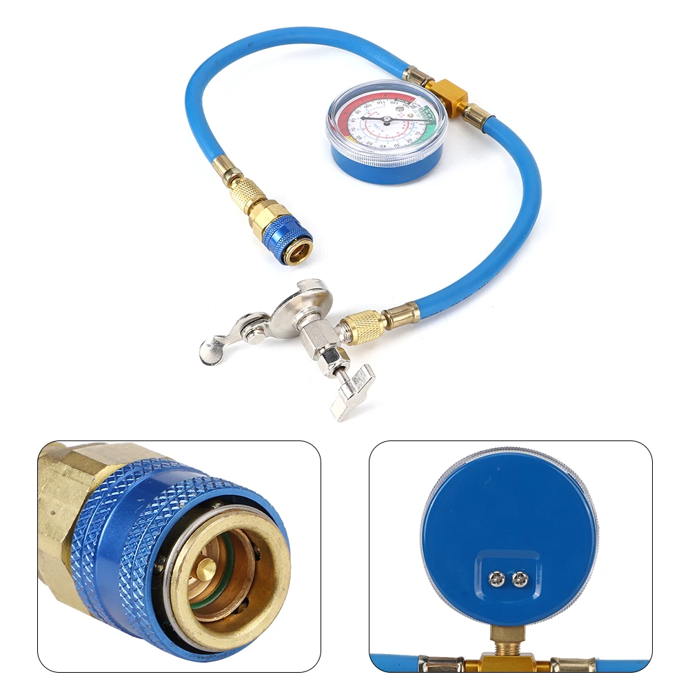 Mangueira de recarga de tubo de carregamento de refrigerante portátil a/c r134a com adaptador de medidor ferramentas de reparo de ar condicionado de carro de alta precisão