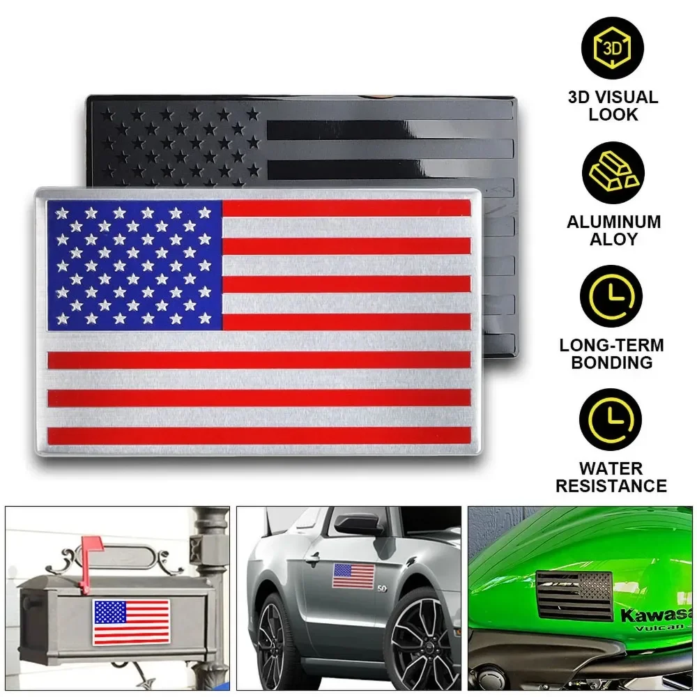 3D Metal USA American Flag Badge Emblem Chrome Decoration Decal Waterproof Universal Exterior Parts Car Styling 12.7cm*7.6cm