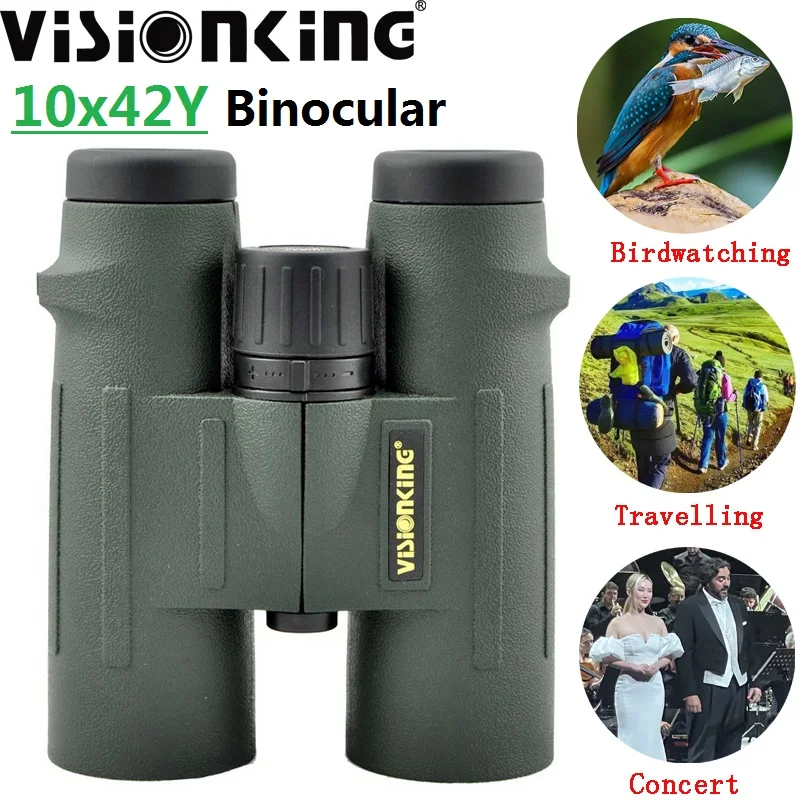 

Visionking Wide Angle 10x42 Binocular Nitrogen Waterproof Bak4 Roof Spyglass Camping Travelling Concert Professional Telescope