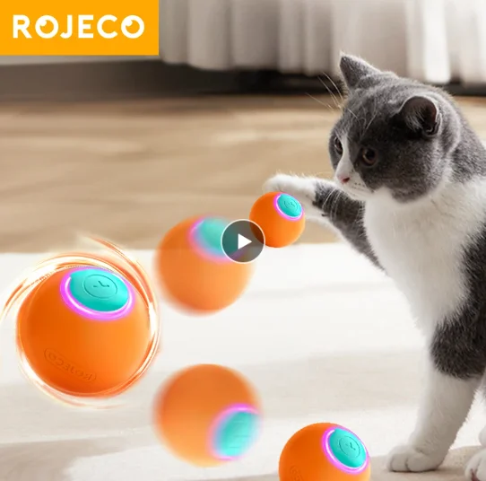 【セール中】ROJECO 猫のおもちゃスマートインタラクティブ猫バウンスボール自動ローリングボールトレーニング自己移動電動おもちゃ犬ペットアクセサリー