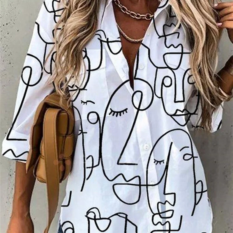 

Women's Short Printed Pullover White Long SVE Shirt Loose Fit Breathable Skin-Friendly Summer Fashion Polyester Fiber