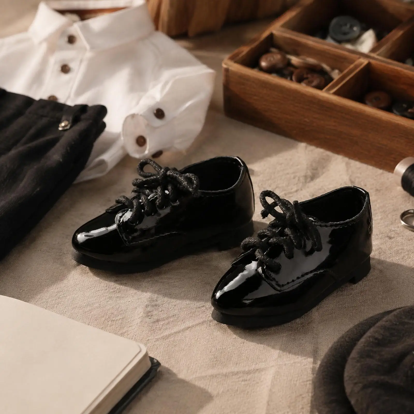 BJD Doll Footwear Stitched Low-Cut Oxford Doll Shoe with Black Sole for Business Outfit Styling
