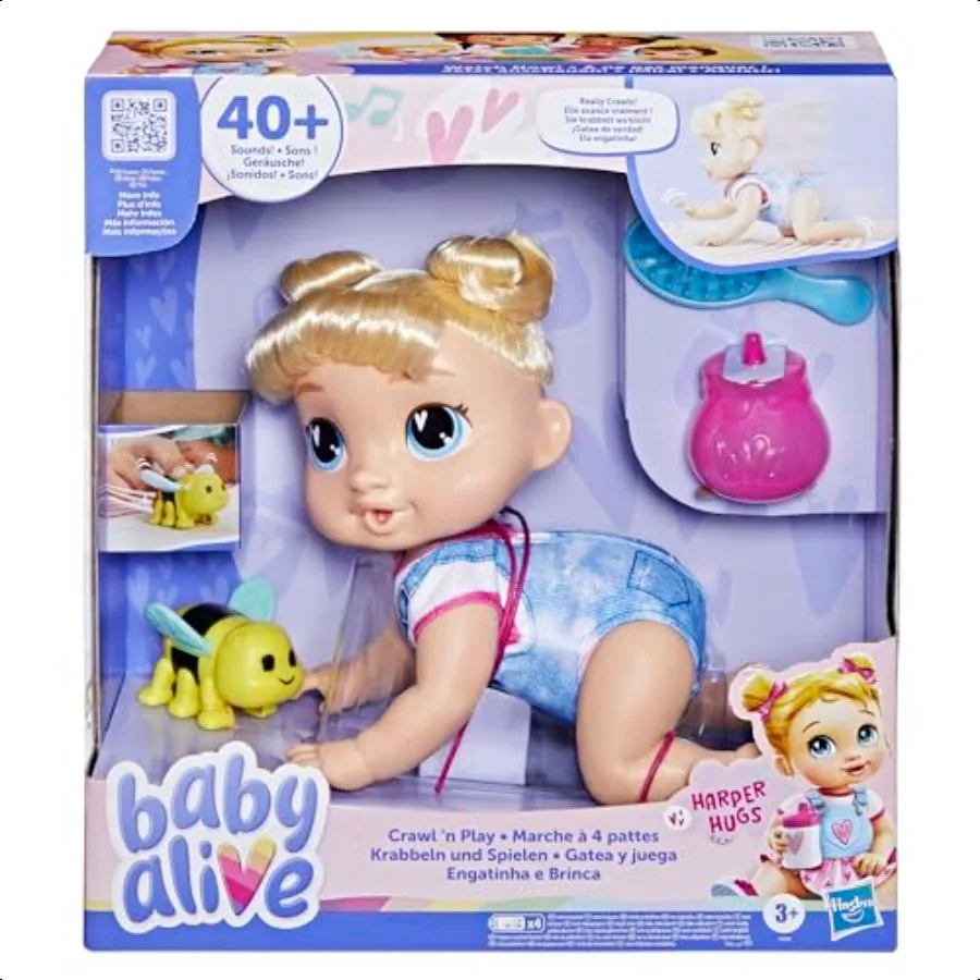 

Baby Alive Crawl 'n Play Harper Hugs Electronic Crawling Baby Doll Set Blonde Hair Toys for Girls Boys 3 Years Up 10.75 Inches