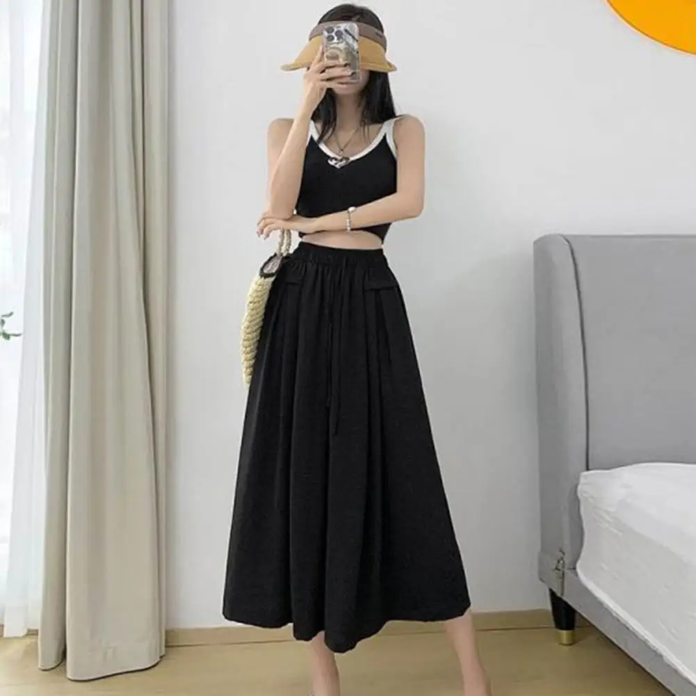 

Ice Silk Trousers Summer Draped Ice Silk Culottes Wide-leg Elastic Waist Pants for Streetwear Wide-leg Pants