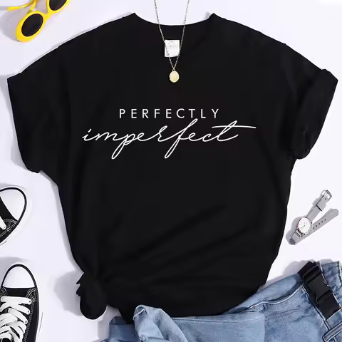 Men Women's Fashion Casual Perfectly Imperfect Letter Printed Funny Short Sleeves T Shirt Tops