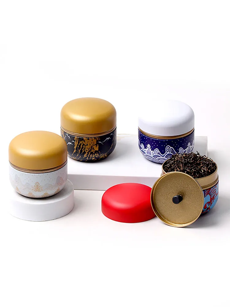 Vintage Airtight Tea Storage Tin - Rustproof Portable Metal Jar,Dual-Lid 30-50g Capacity for Coffee/Tea & Dry Food (85x87mm)