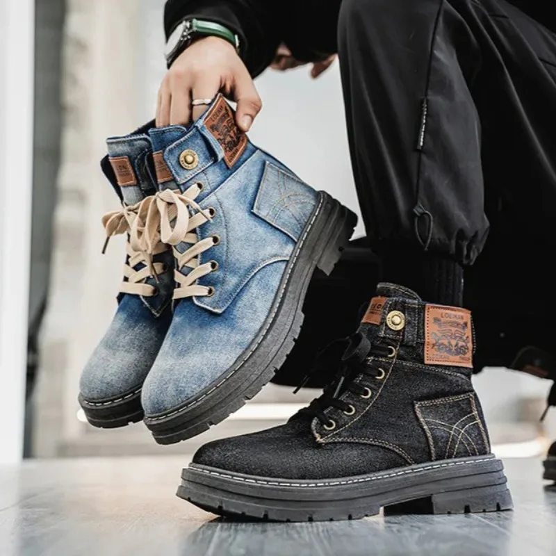 Size 48 Mens Shoes High Quality Denim Lace-Up Men Boots Walking Travel Boots Platform Boots Casual Men Shoes Botas Para Hombre - Image 5