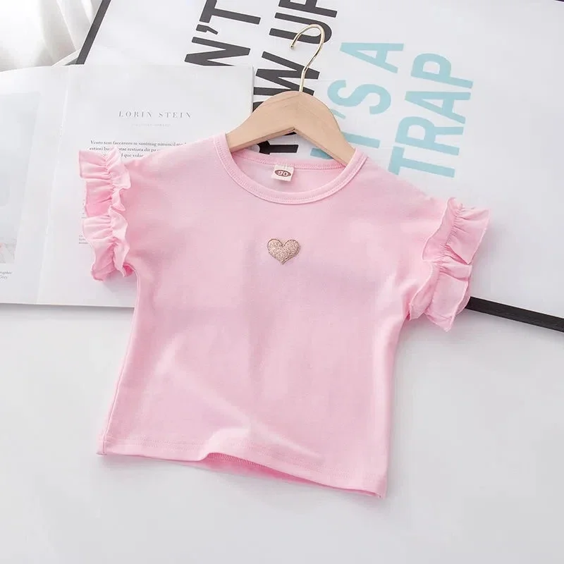 Baby Girls Short Sleeved T-Shirt 2024 Summer Kids Top Tees Love Heart Shirts Toddler Pullover Children\'s Clothing Princess