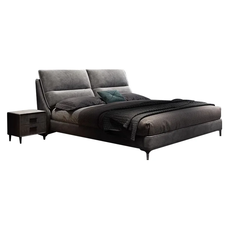 

Italian fabric suede master bedroom bed 2 meters minimalist fabric 1.8 meters double high box storage