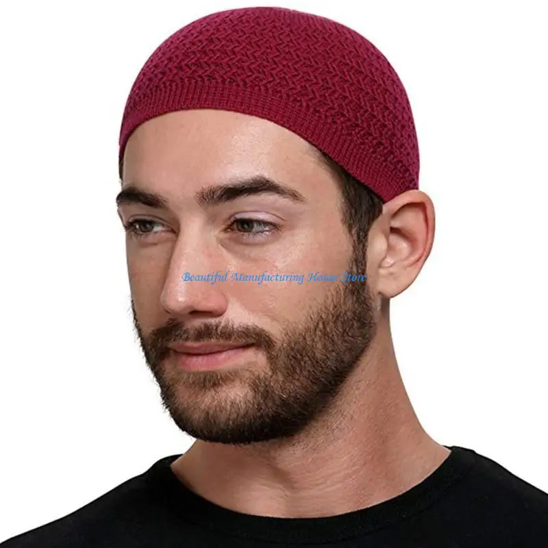 

E56A Islamic Knitted Prayer Hat Crochet Cap Skull Beanie for Muslims Paryers and Islamic Hat made from Acrylic Fiber