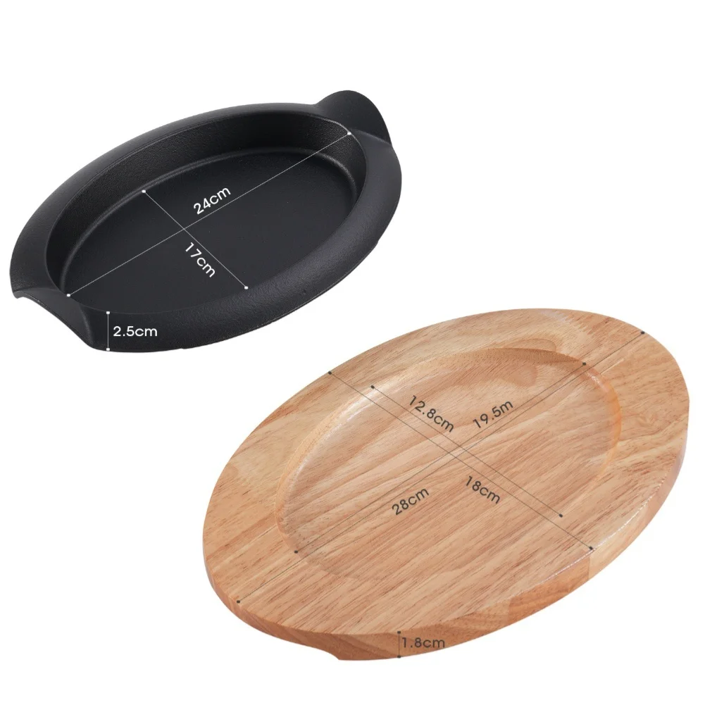 Oval Cast Iron For teppanyaki Grill Pan for Steak Fish Pancakes Cooking Non Coated Griddle Cookware for Gas Induction
