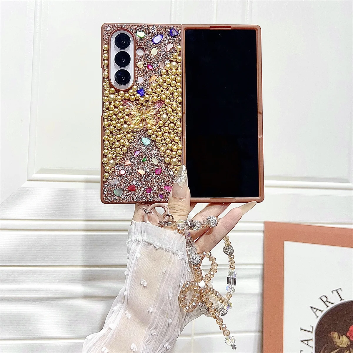 

Bling Diamond Butterfly Bracelet Chain Phone Case for Samsung Galaxy Z Fold 7 6 5 4 ZFold7 Fold6 Fold5 Fold4 Protective Cover