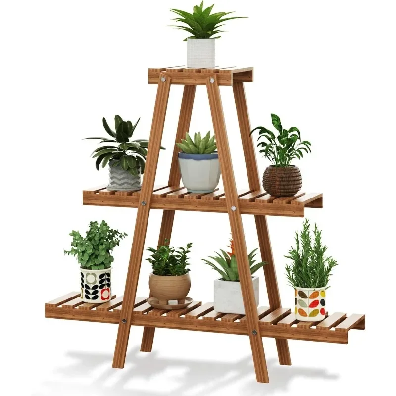 

3 Tiers Indoor Outdoor Plant Stand, 8 Potted Tall Large Wood Plant Shelf, Flower Holder Ladder Plant Rack Multiple Planter