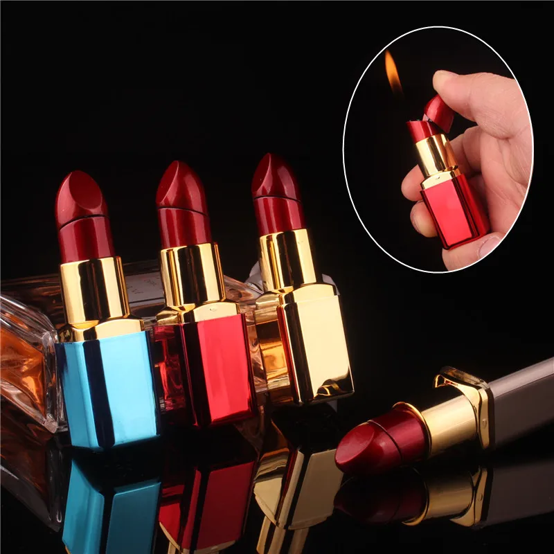 Mini Lipstick Shaped Inflatable Lighter Portable Butane Torch Cute Lighter Smoking Accessories Fashionable Women\'s Gift