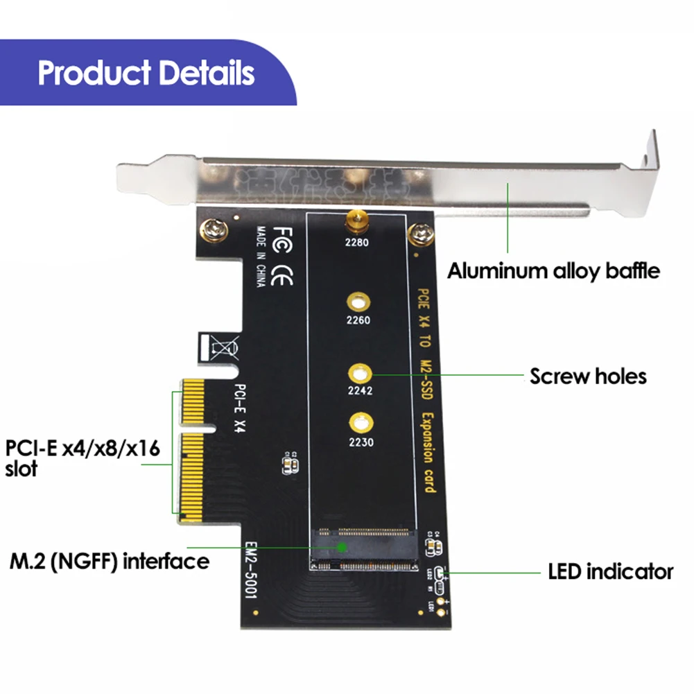 بطاقة توسيع PCI-E 3.0 X4 إلى Nvme M.2 NGFF M Key SSD Riser لـ 2230/2242/2260/2280 M.2 SSD