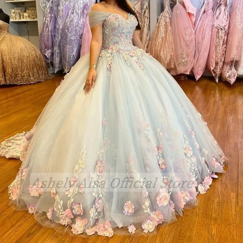 Charmante robe de Rhprincesse bleu glace pour filles, mancherons, perles florales, robe de soirée éducative, 15 ans, 16 ans, 2024