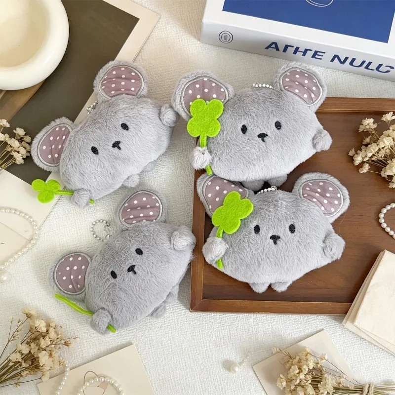 1/10PCS Plush Mouse Keychain Cute Soft Stuffed Animal Toy Doll Mini Bag Charm Four Leaf Clover Pendant for Backpack Key Decor