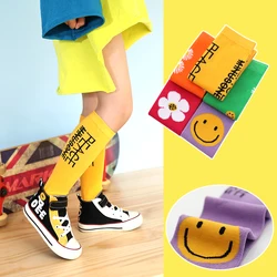 Spring baby girls over Knee High Socks Cute big smile long socks kids  fashion letters daisy Flowers child infant fashion socks