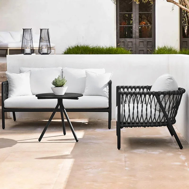 Outdoor leisure sofa courtyard aluminum alloy rattan sofa, coffee table combination