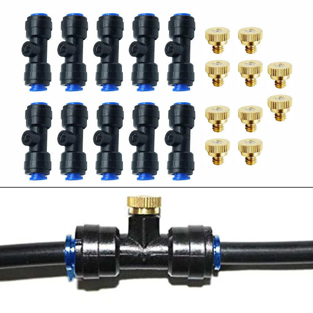 Brass Water Spray Nozzles 10Pack for Garden and Patio Cooling with Leak Proof O Ring and Sliding Lock Mechanism